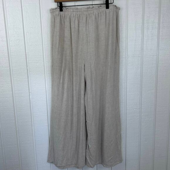 Fashion Nova Beige Cotton Wide Leg Drawstring Pants Women XL Elastic Waist Boho - Picture 6 of 8